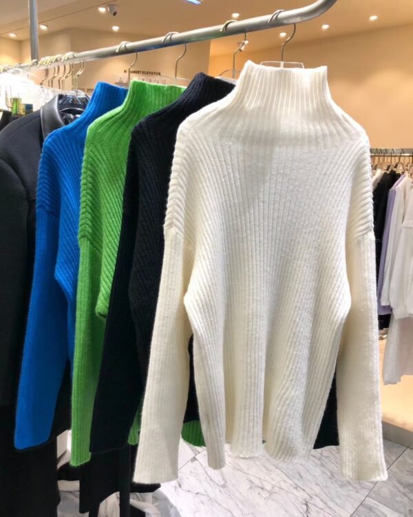 高領純色長袖針織衫