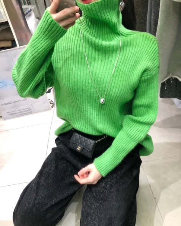高領純色長袖針織衫