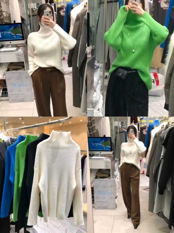 高領純色長袖針織衫