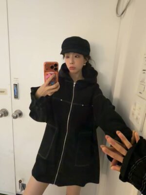 車線連帽長版外套