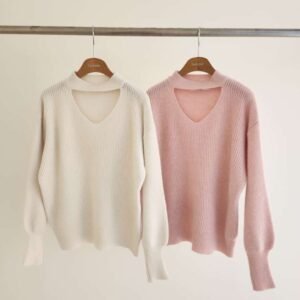 氣質溫柔小心機掛脖v領針織衫